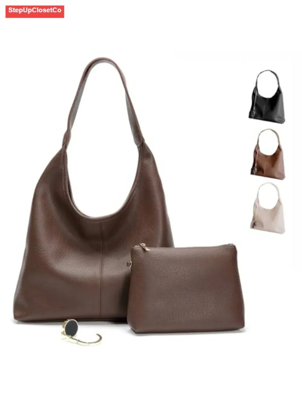 Vegan Leather Slouchy Hobo Bag Large Zippered Shoulder Purse